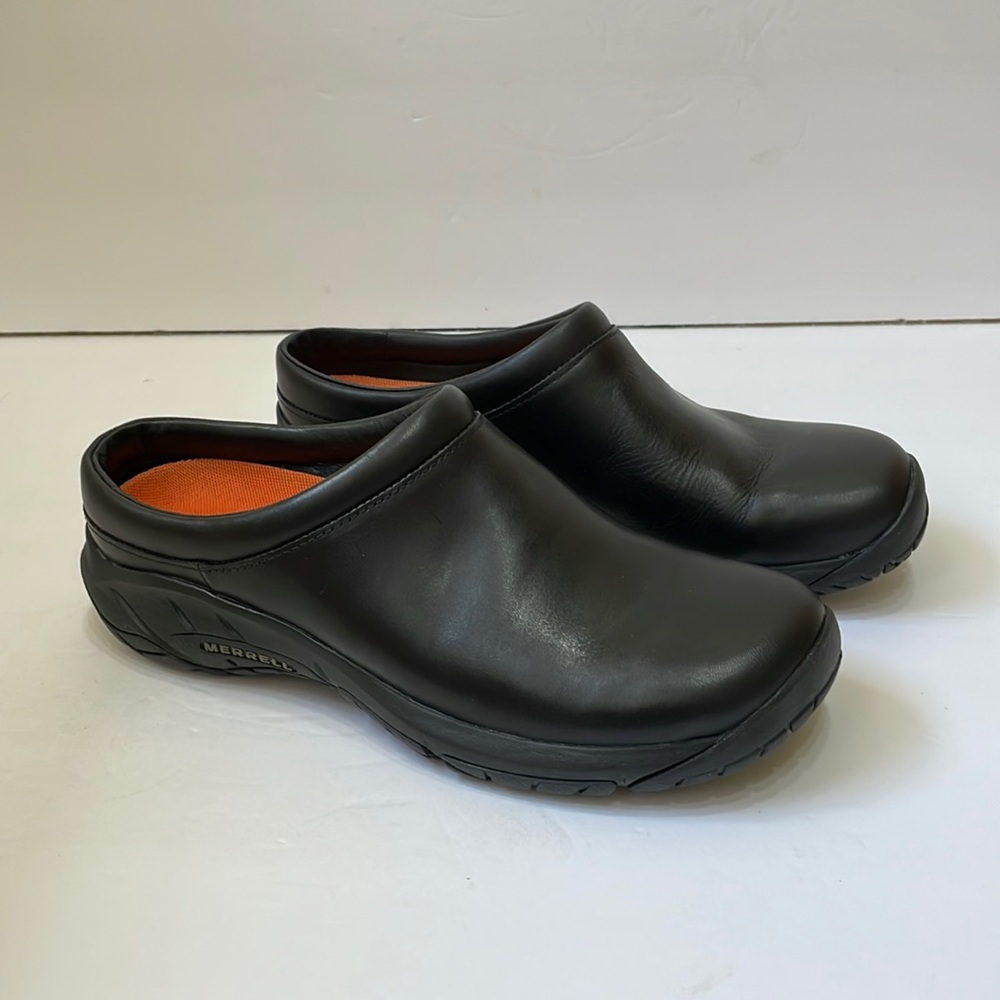 MERRELL ENCORE NOVA CLOGS/MULES IN BLACK LEATHER. SIZE 9